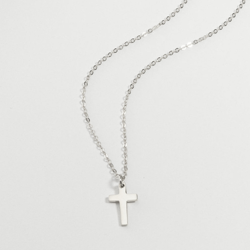 Mini sterling silver cross charm necklace gallery image