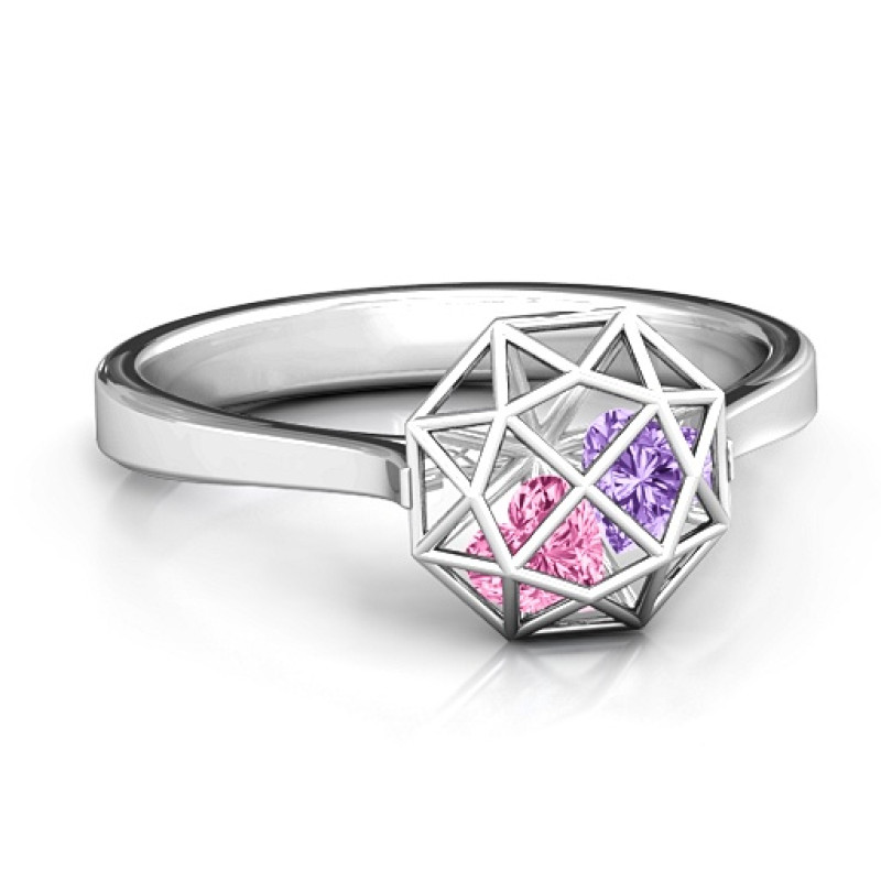 Personalised Diamond Cage Ring Personalised diamond cage ring with encased heart stones