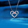 Sterling silver double heart infinity diamond pendant necklace