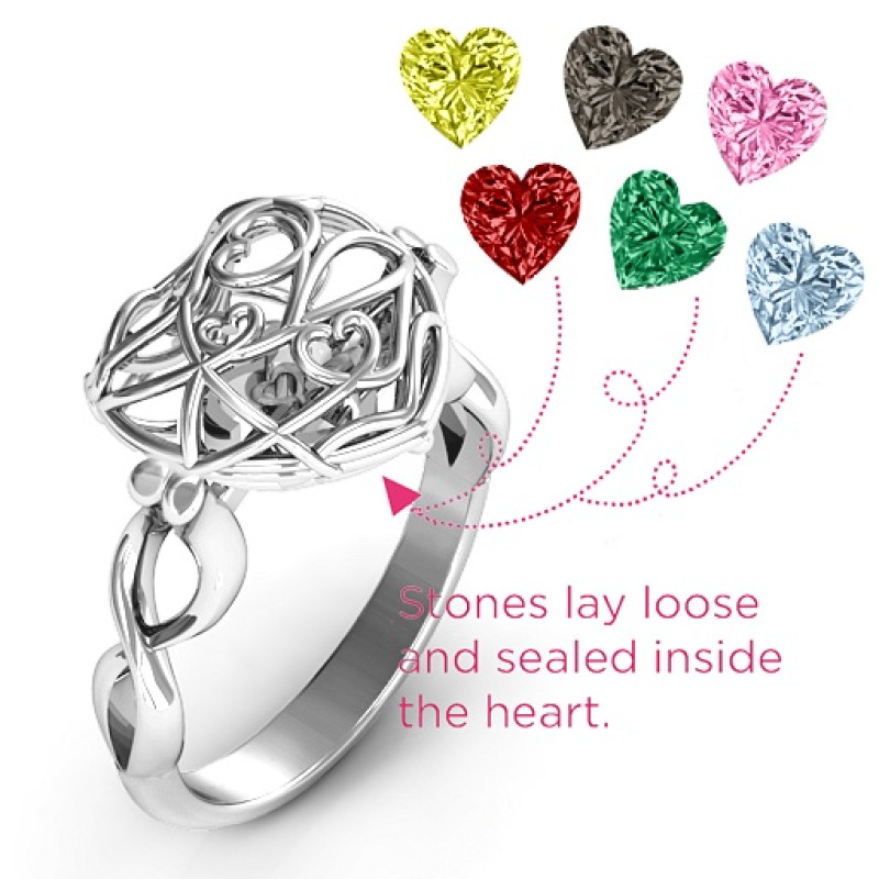 Caged Hearts Ring with Infinity Band Encased in Love Caged Hearts Ring with Infinity Band