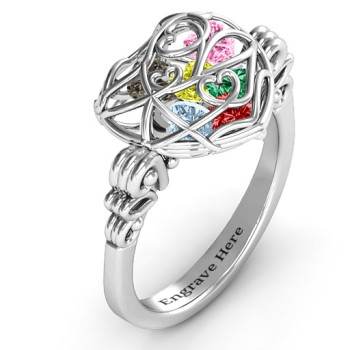 Encased in Love Caged Hearts Ring with Butterfly Wings Band Encased in Love Caged Hearts Ring with Butterfly Wings Band
