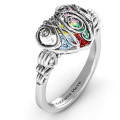 Cursive Mom caged hearts ring with butterfly wings band