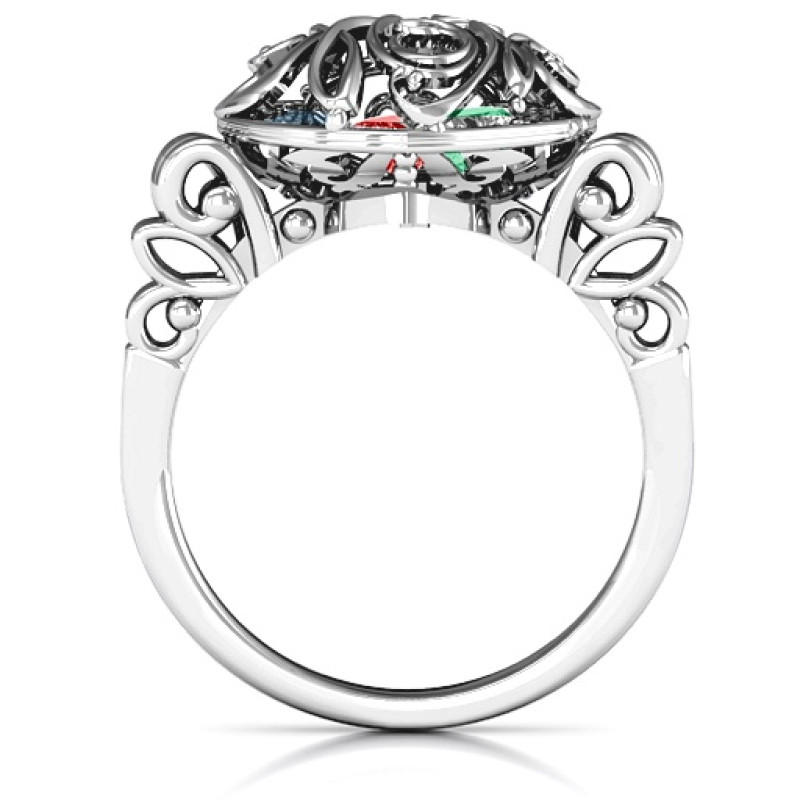 Cursive Mom caged hearts ring with butterfly wings band