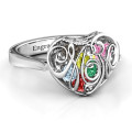 Cursive Mom Caged Hearts Ring with Ski Tip Band Cursive Mom Caged Hearts Ring with Ski Tip Band