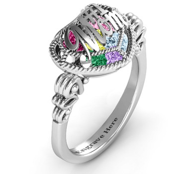 #1 Mom Caged Hearts Ring with Butterfly Wings Band #1 Mom Caged Hearts Ring with Butterfly Wings Band