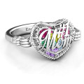 Mom Caged Hearts Ring with Butterfly Wings Band Mom Caged Hearts Ring with Butterfly Wings Band product image