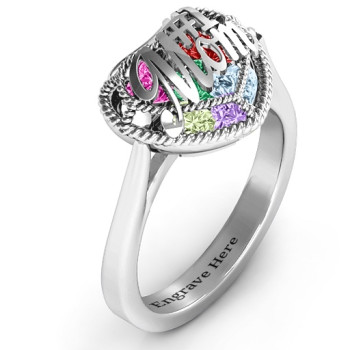 #1 Mom Caged Hearts Ring with Ski Tip Band #1 Mom Caged Hearts Ring with Ski Tip Band