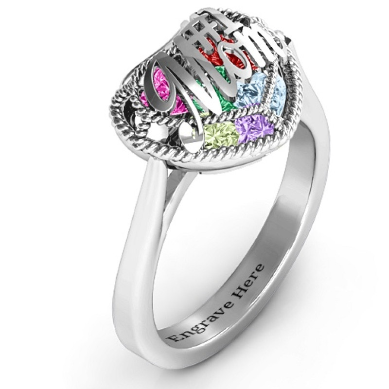 Mom Caged Hearts Ring with Ski Tip Band Mom Caged Hearts Ring with Ski Tip Band product image