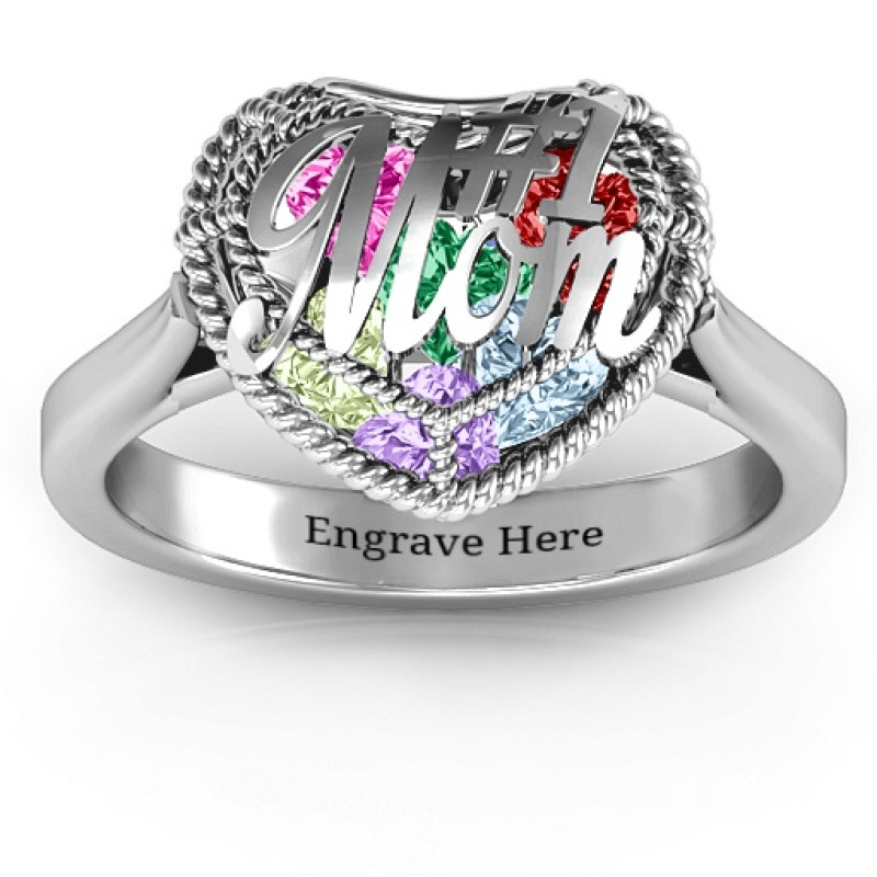Mom Caged Hearts Ring with Ski Tip Band Mom Caged Hearts Ring with Ski Tip Band