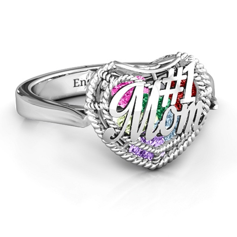 Mom Caged Hearts Ring with Ski Tip Band Mom Caged Hearts Ring with Ski Tip Band product image