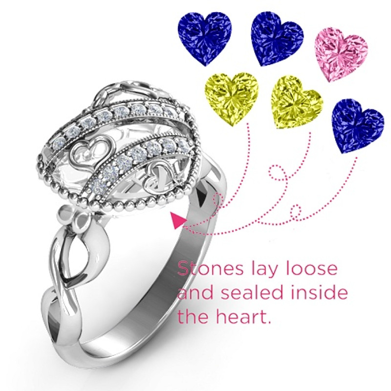 Sparkling Hearts Caged Hearts Ring product view Sparkling Hearts Caged Hearts Ring with Infinity Band product view