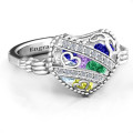 Diamond Hearts Caged Hearts Ring with Butterfly Wings Band Diamond Hearts Caged Hearts Ring with butterfly wings band