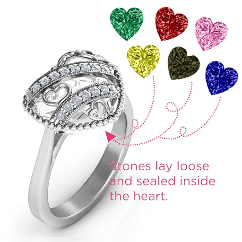 Caged Hearts Ring detail Sparkling Hearts Caged Hearts Ring with Ski Tip Band detail image
