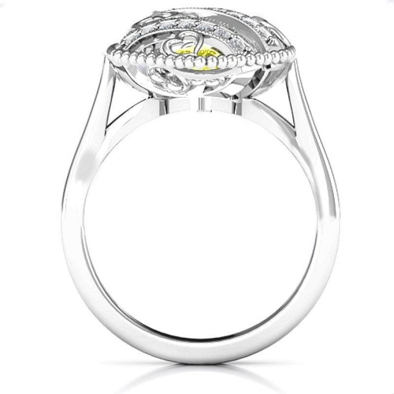 Caged Hearts Ring product view Sparkling Hearts Caged Hearts Ring with Ski Tip Band product view