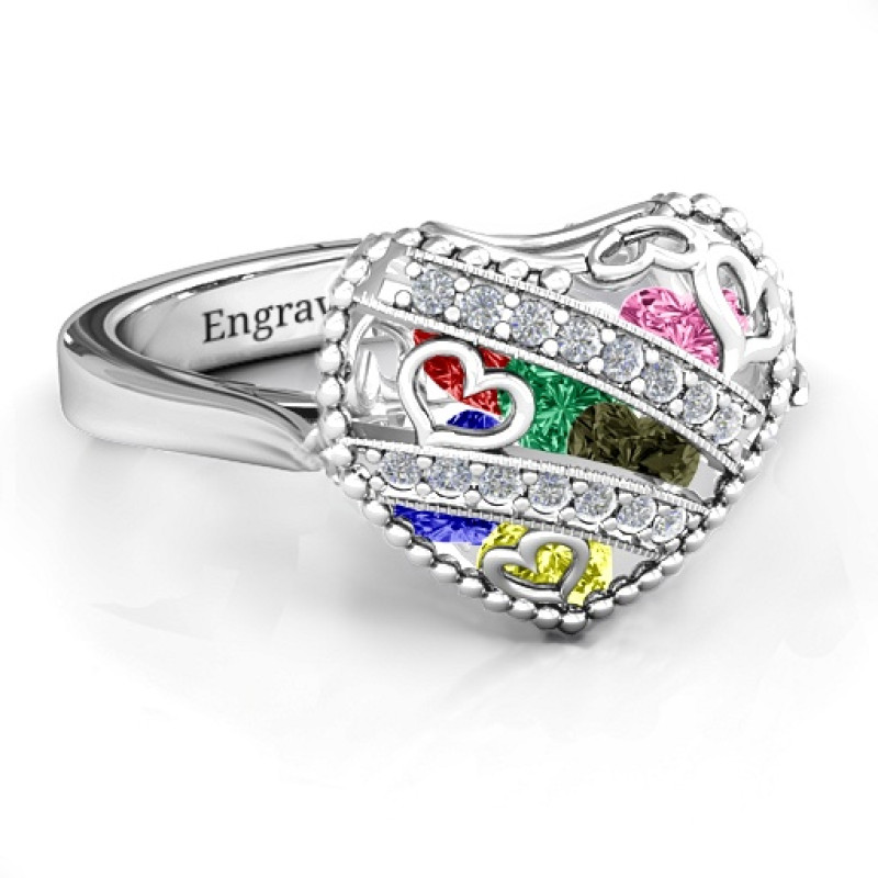 Caged Hearts Ring alternate view Sparkling Hearts Caged Hearts Ring with Ski Tip Band alternate product view