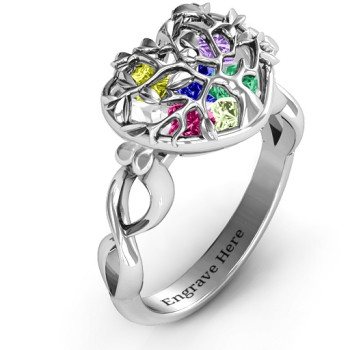 Family Tree Caged Hearts Ring with Infinity Band Family Tree Caged Hearts Ring with Infinity Band