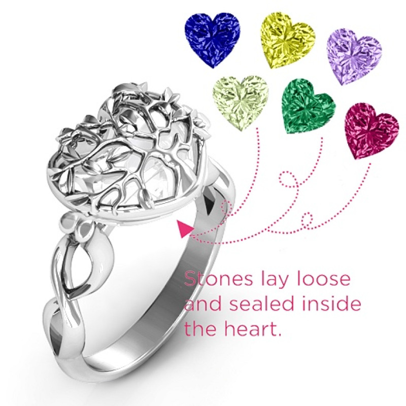 Family Tree Caged Hearts Ring with Infinity Band Family Tree Caged Hearts Ring with Infinity Band product view