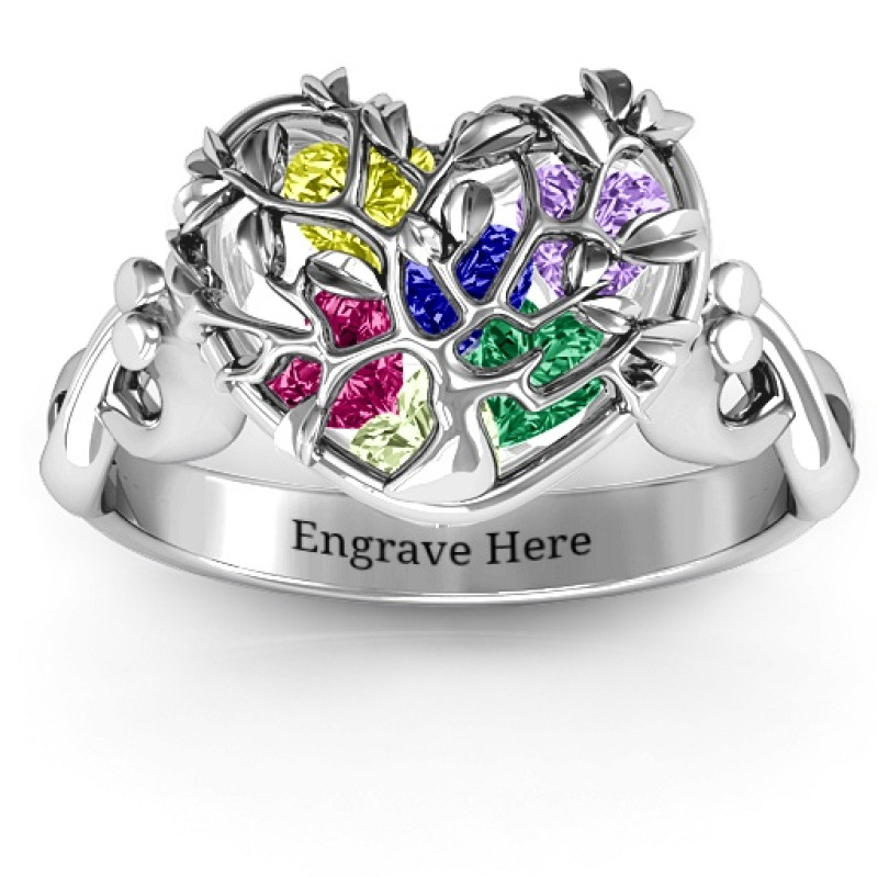 Family Tree Caged Hearts Ring with Infinity Band Family Tree Caged Hearts Ring with Infinity Band product view