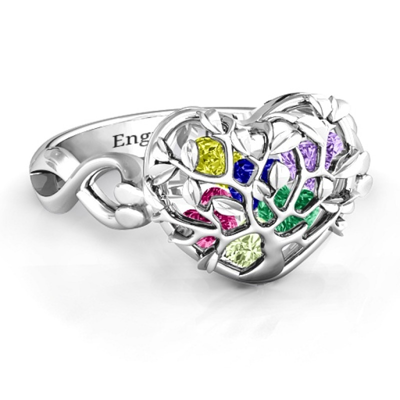 Family Tree Caged Hearts Ring with Infinity Band Family Tree Caged Hearts Ring with Infinity Band