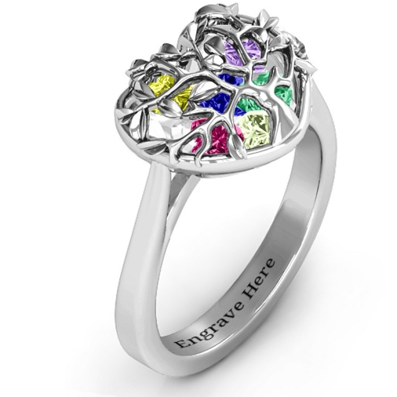 Family Tree Caged Hearts Ring with Ski Tip Band product image