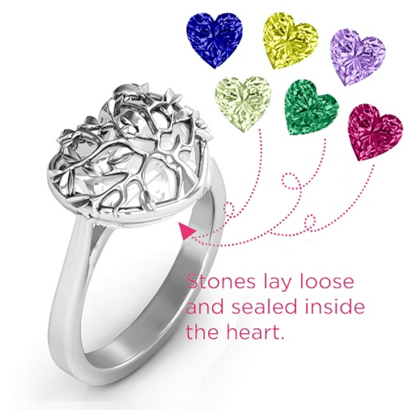 Family Tree Caged Hearts Ring with Ski Tip Band product image