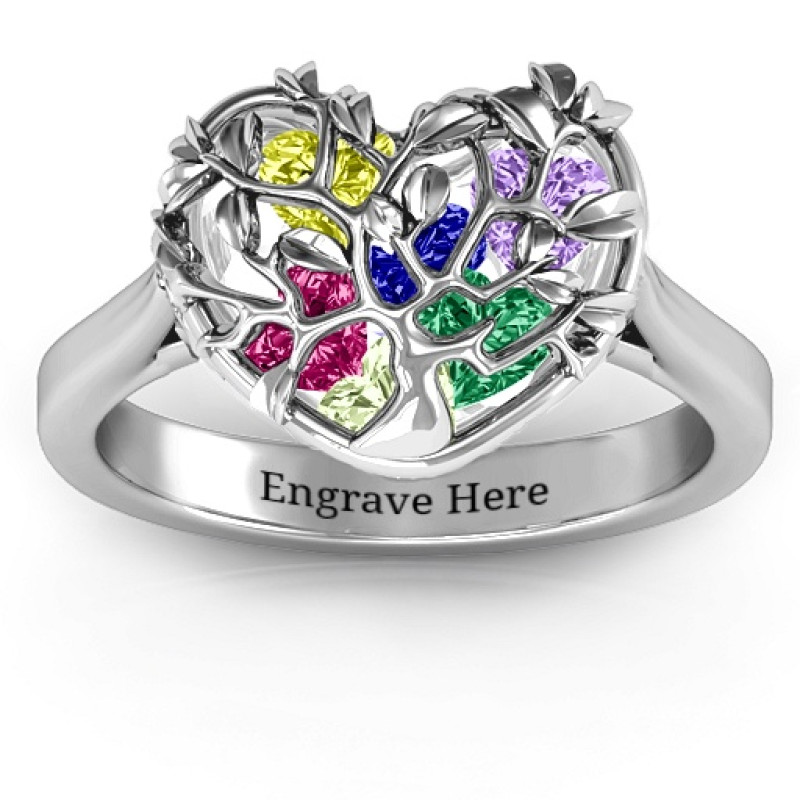 Family Tree Caged Hearts Ring with Ski Tip Band product image