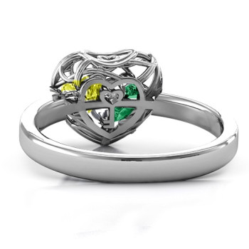 Encased in Love Petite Caged Hearts Ring with Classic Band Encased in Love Petite Caged Hearts Ring with Classic Band