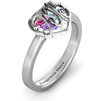 Petite Caged Hearts Ring with Classic Band