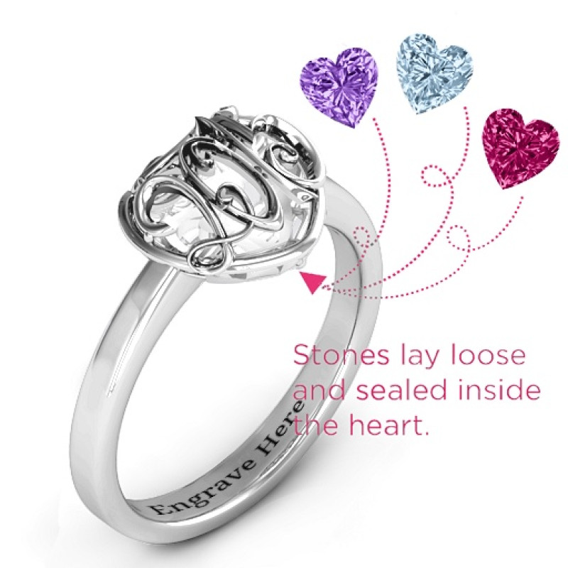 Petite Caged Hearts Ring product image Petite Caged Hearts Ring with Classic with Engravings Band