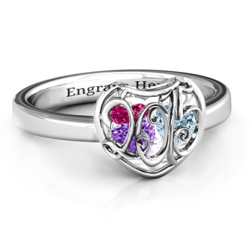 Petite Caged Hearts Ring with Classic Band