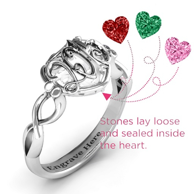 Petite Caged Hearts Ring Detail Petite Caged Hearts Ring with Infinity Band detail view
