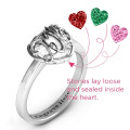 Petite caged hearts ring with a classic engraved band