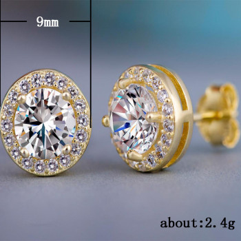 18K Gold Plated Round Square Silver Cubic Zirconia BlingBling Stud Earrings 18K Gold Plated Round Square Silver Cubic Zirconia BlingBling Stud Earrings
