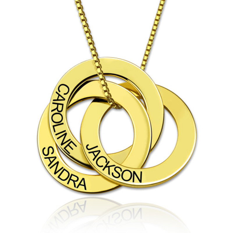 Personalised Three-Ring Russian Necklace Three interlocking Russian ring necklace with hand-stamped wording