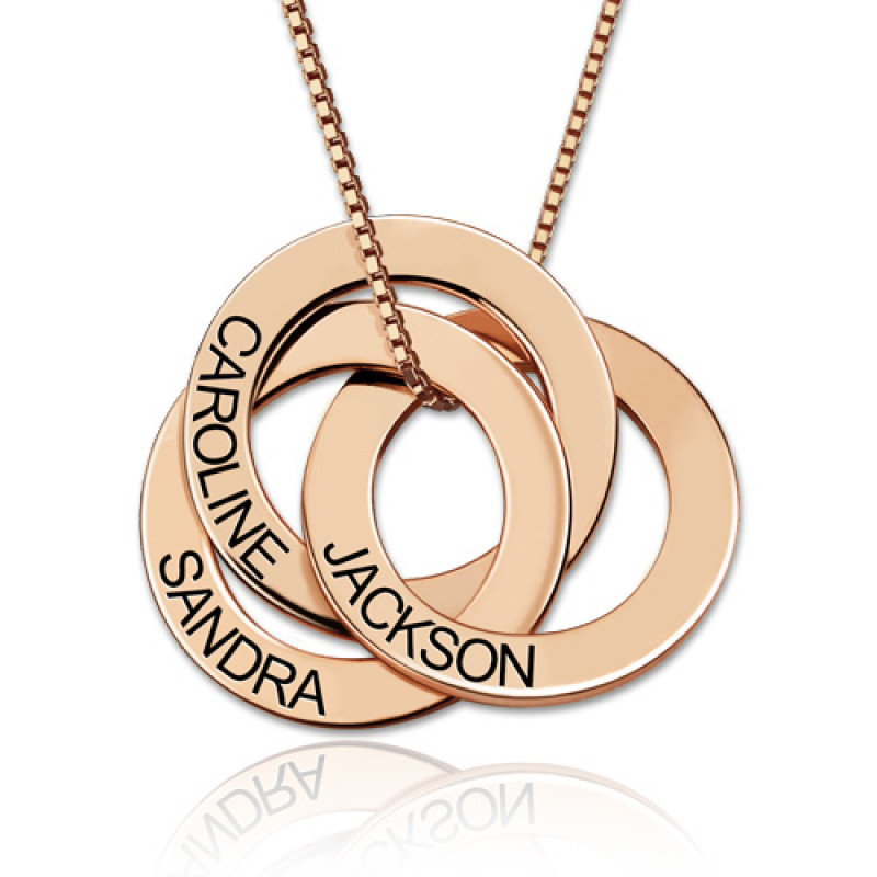 Personalised Three-Ring Russian Necklace Three interlocking Russian ring necklace with hand-stamped wording