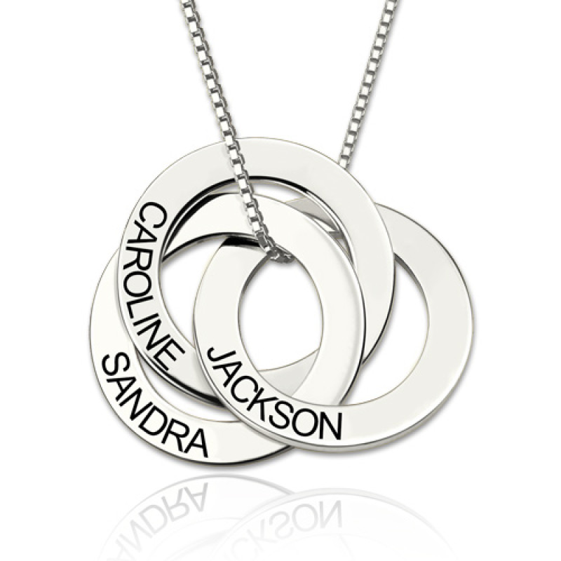 Personalised Three-Ring Russian Necklace Three interlocking Russian ring necklace with hand-stamped wording
