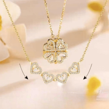 Luxury Four Leaf Clover Heart Necklace in Sterling Silver Luxury Four Leaf Clover Heart Necklace in Sterling Silver