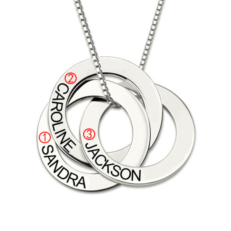 Personalised Three-Ring Russian Necklace Three interlocking Russian ring necklace with hand-stamped wording