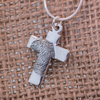 Cross FingerPrint Sterling Silver Necklace Cross FingerPrint Sterling Silver Necklace