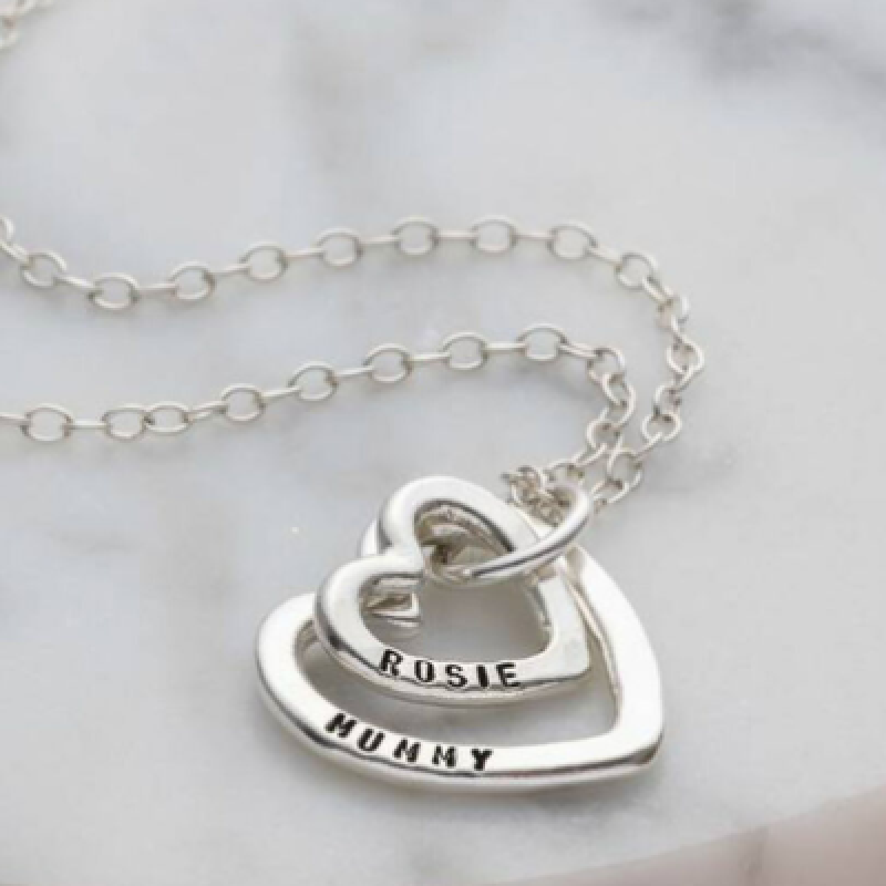 Personalized Double Heart Love Heart Necklace Personalized double heart love necklace in sterling silver