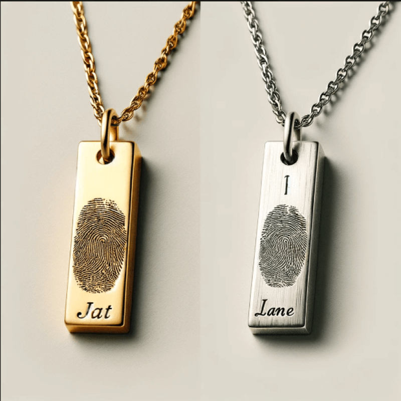 Sterling Silver Fingerprint Necklace with Signature Sterling silver bar necklace personalised with a fingerprint and signature