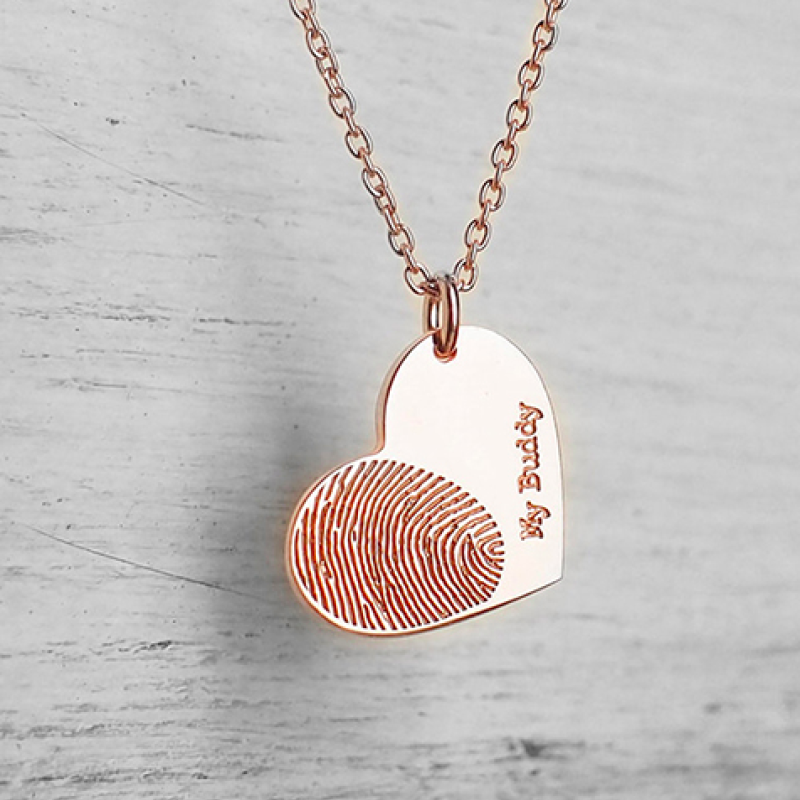 Personalised Fingerprint Heart Necklace in Sterling Silver Personalised sterling silver heart necklace with fingerprint engraving