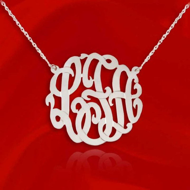 Large three-initial monogram necklace product view