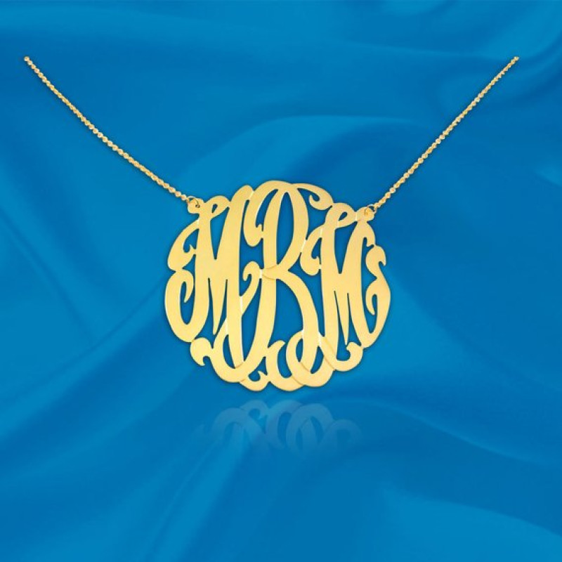 Large three-initial monogram necklace product view
