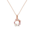 Rose gold flower wreath necklace with pink crystals and pearl