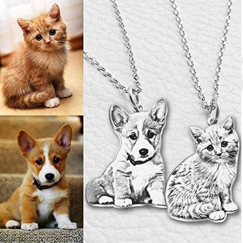 Custom Pet Photo Engraved Necklace Custom pet photo engraved necklace in sterling silver