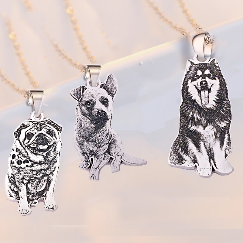 Custom Pet Photo Engraved Necklace Custom pet photo engraved necklace in sterling silver