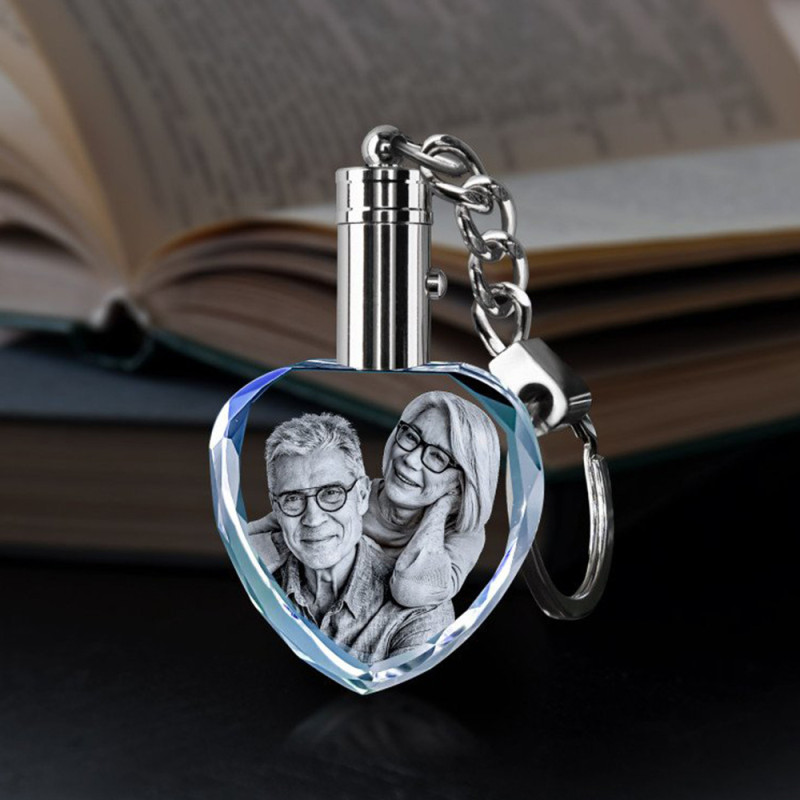 Personalised crystal photo heart pendant key chain