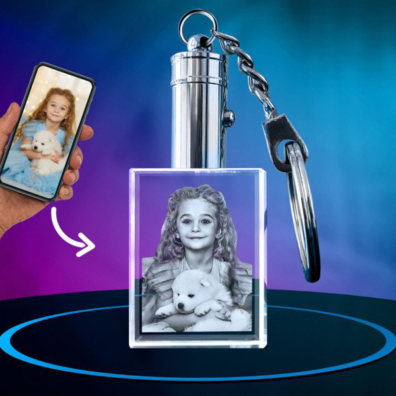 Personalised crystal photo rectangular pendant key chain