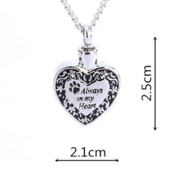 Pet Memorial Urn Pendant - Always in my Heart Pet Paw Cremation Necklace